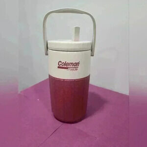 Vintage Coleman Polylite 1/2 Gallon Water Cooler Jug 5590 Red White Thermos USA